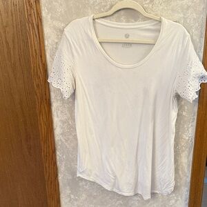 Kindred Bravely White Eyelet Sleeve nursing and maternity tee